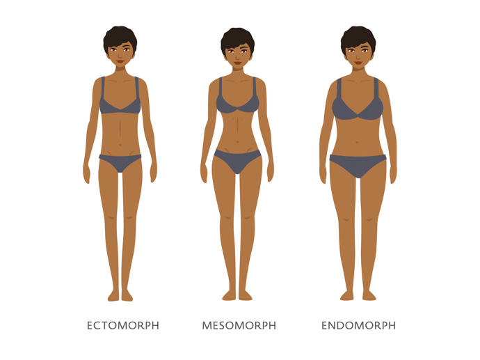 Ejemplos de cuerpo ectomorfo, mesomorfo y endomorfo en mujeres.